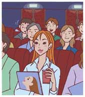 映画館で映画を観る人々のイラスト